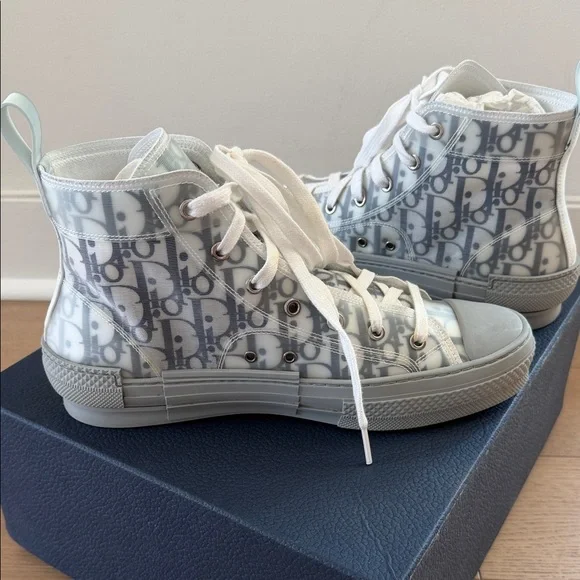 Dior B23 oblique High-Top Sneakers in White Blue and Gray - Picture 7 of 11